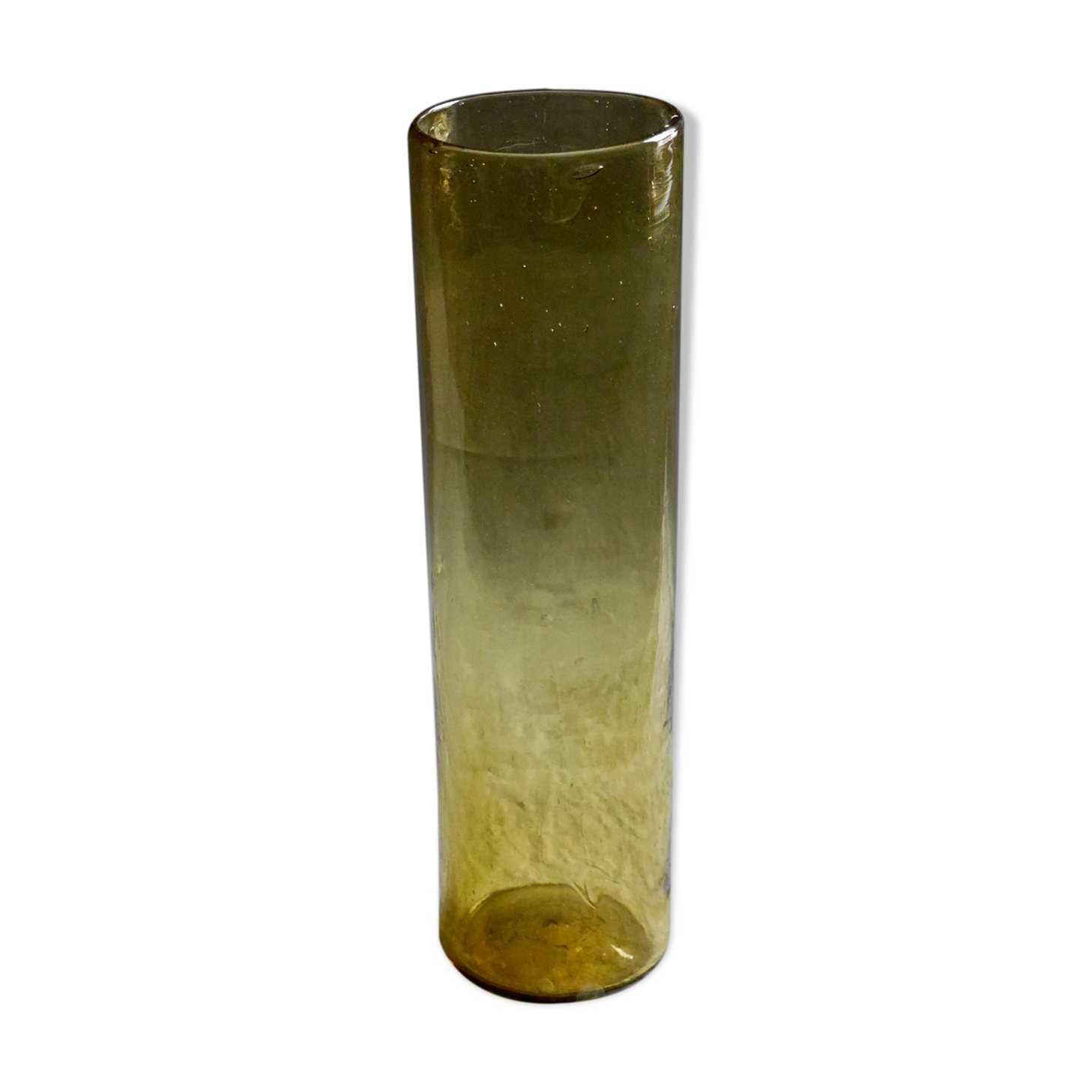 Cylindrical amber glass vase