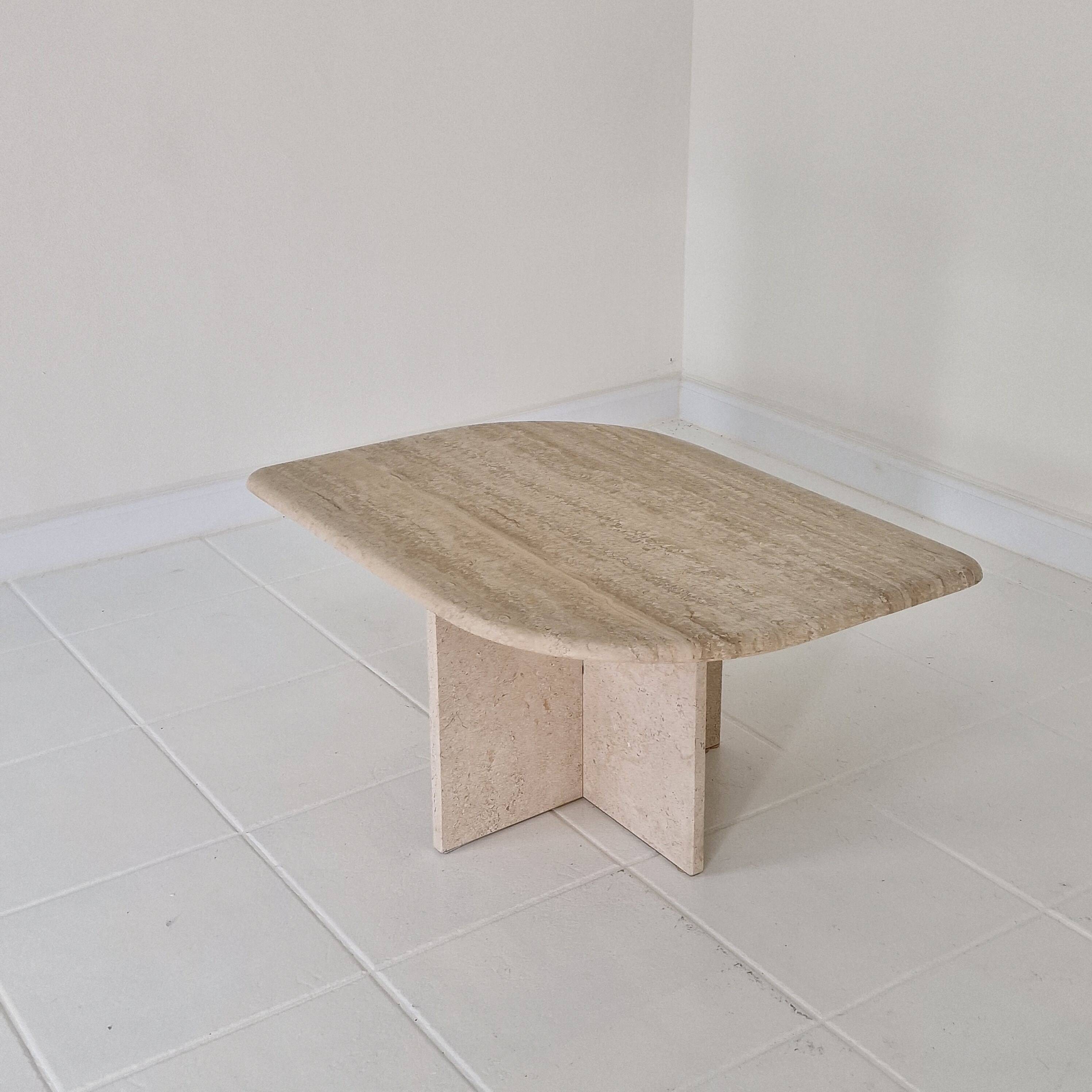 Travertine Coffee or Side Table in Teardrop Shape, Italy 1980s