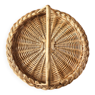 Round wicker and glass tray Anse Vannerie Vintage