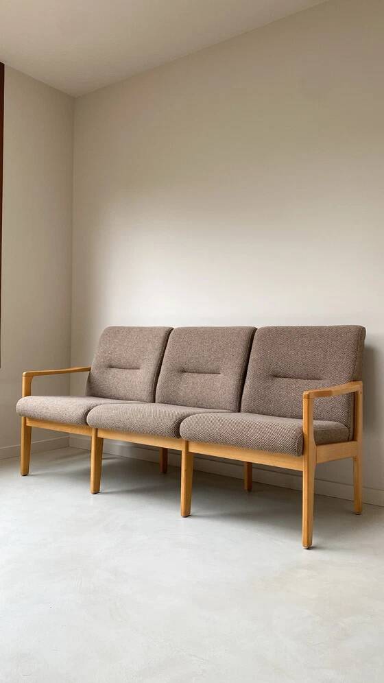 Vintage wooden seating area / sofa and 2 armchairs