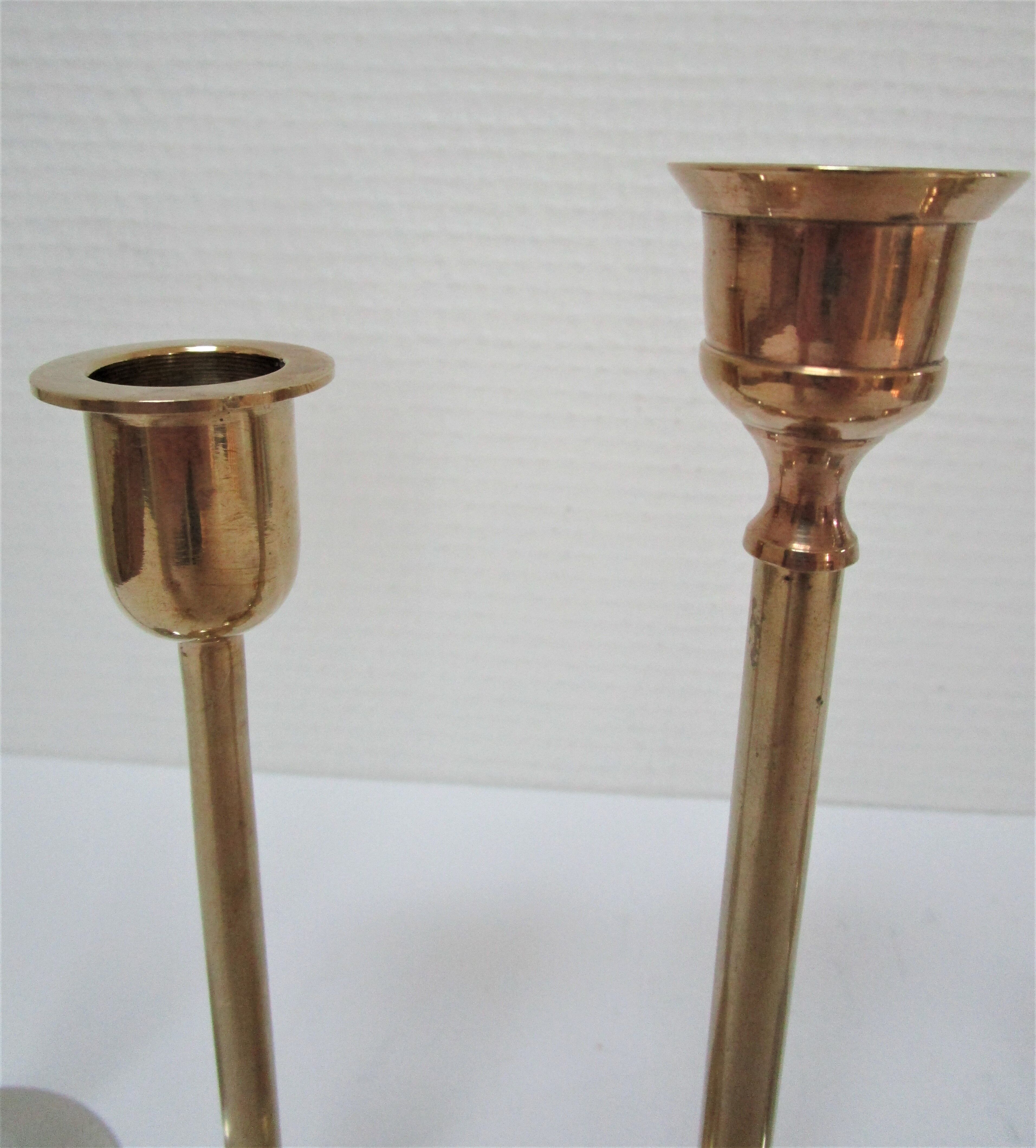 Five gold brass candlesticks and chrome brass vintage scandinavian design