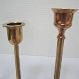 Five gold brass candlesticks and chrome brass vintage scandinavian design