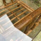 Square coffee table in smoked glass and bamboo, 1970