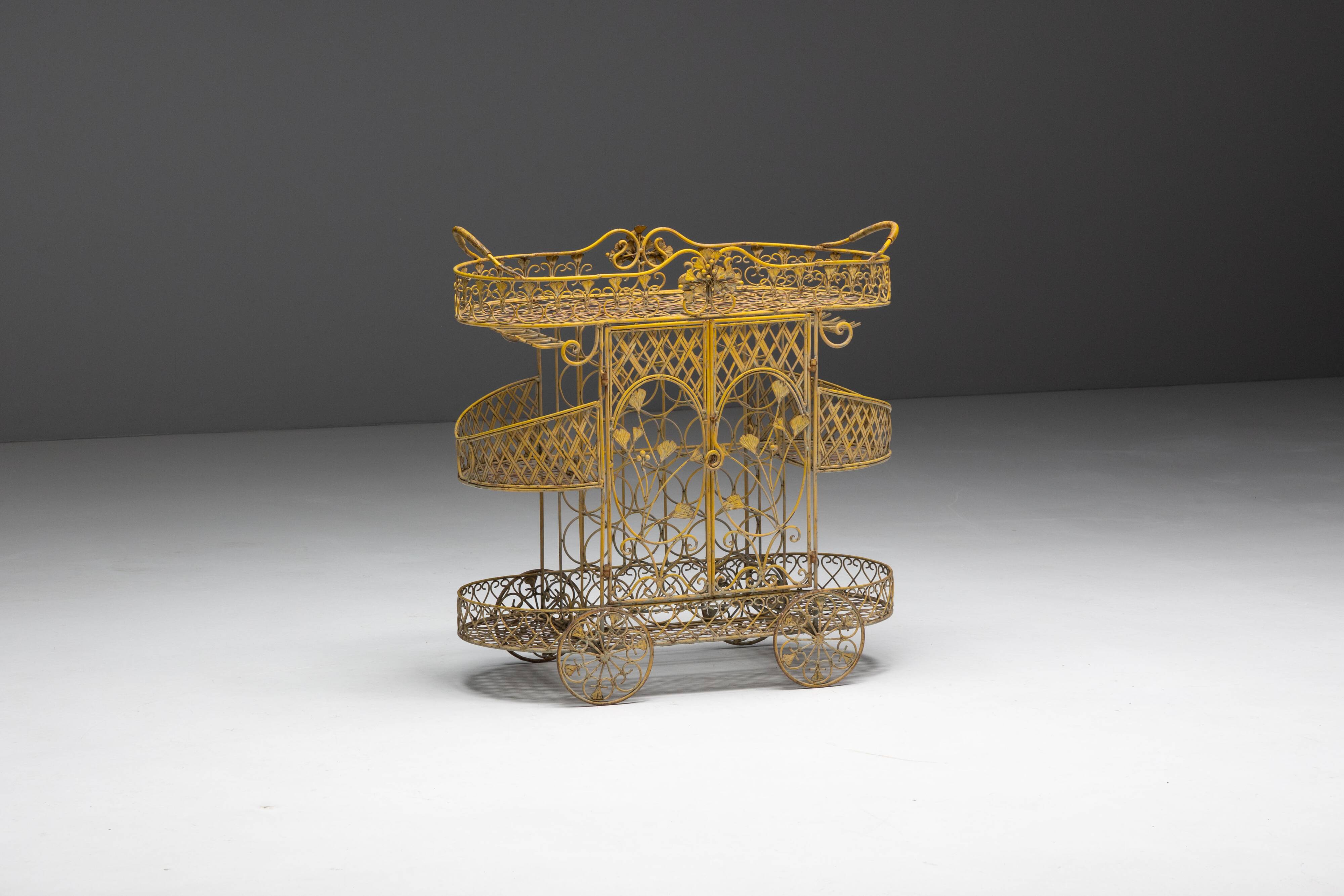 Antique cast iron serving trolley, France, early 20th century