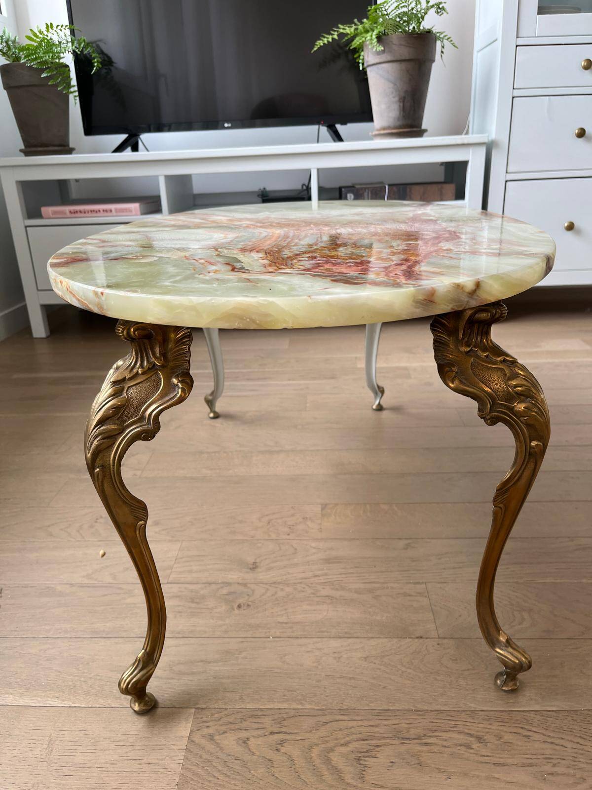 Vintage coffee table in polychrome marble – Louis XV style – Restored