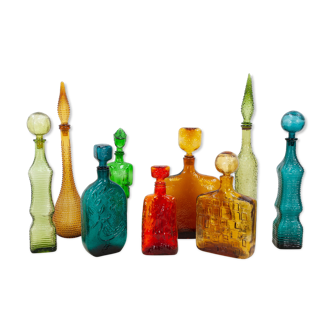 Italian Art Glass Genie Bottles, Set of 9