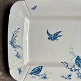 Large rectangular Gien dish in blue ironstone, "Birds" service circa 1870.