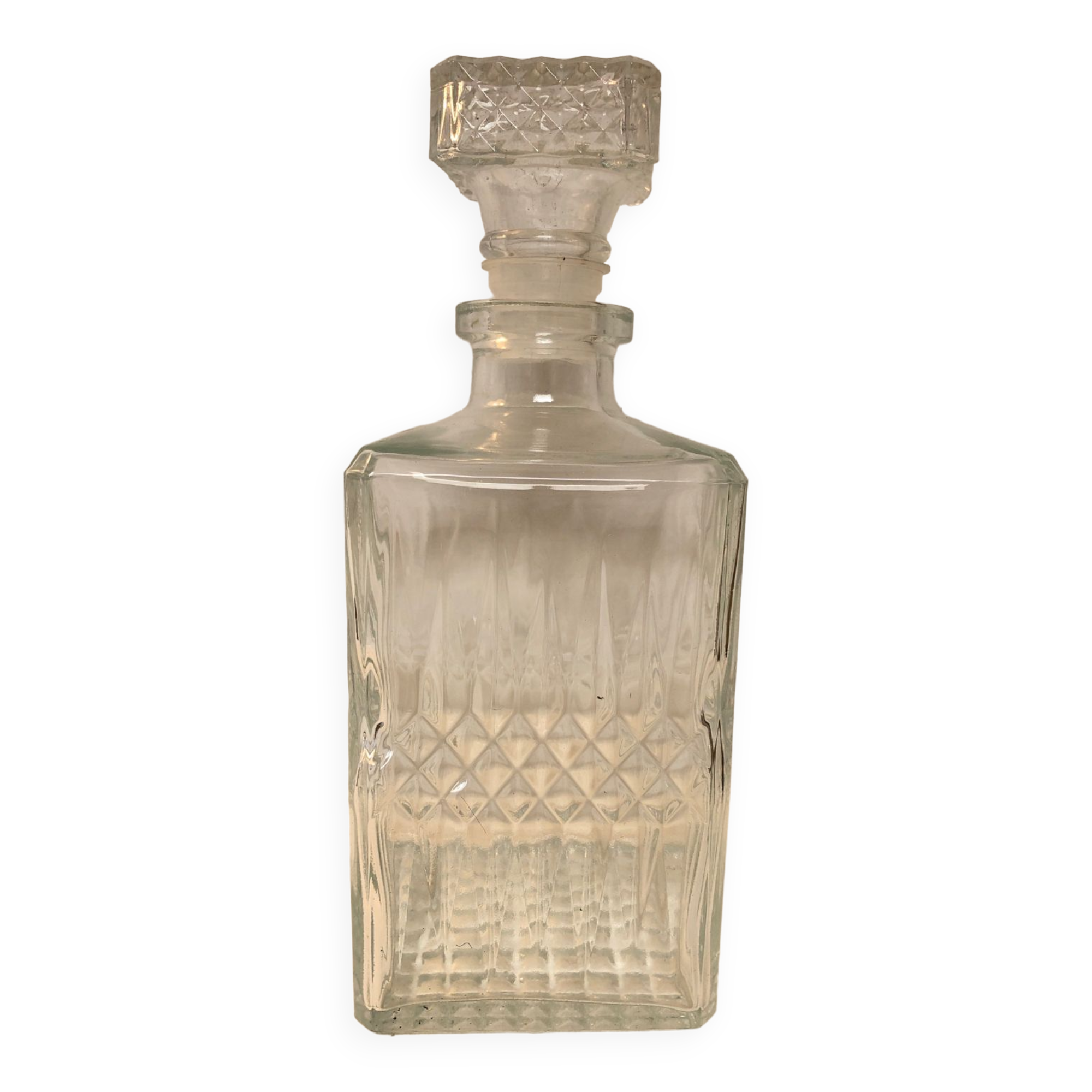 Moulded glass whisky decanter, 1970