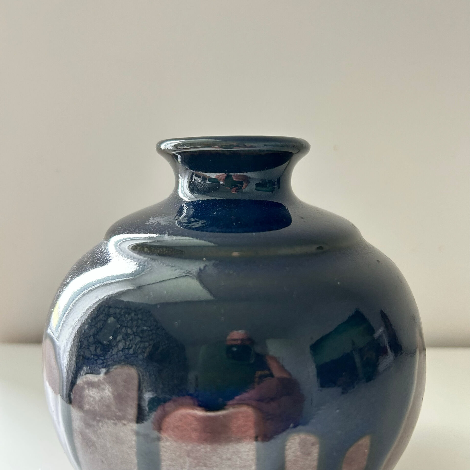 Ink blue round vase and bronze