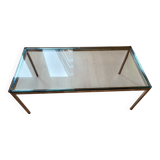 Knoll coffee table with smoked glass top and chrome metal.