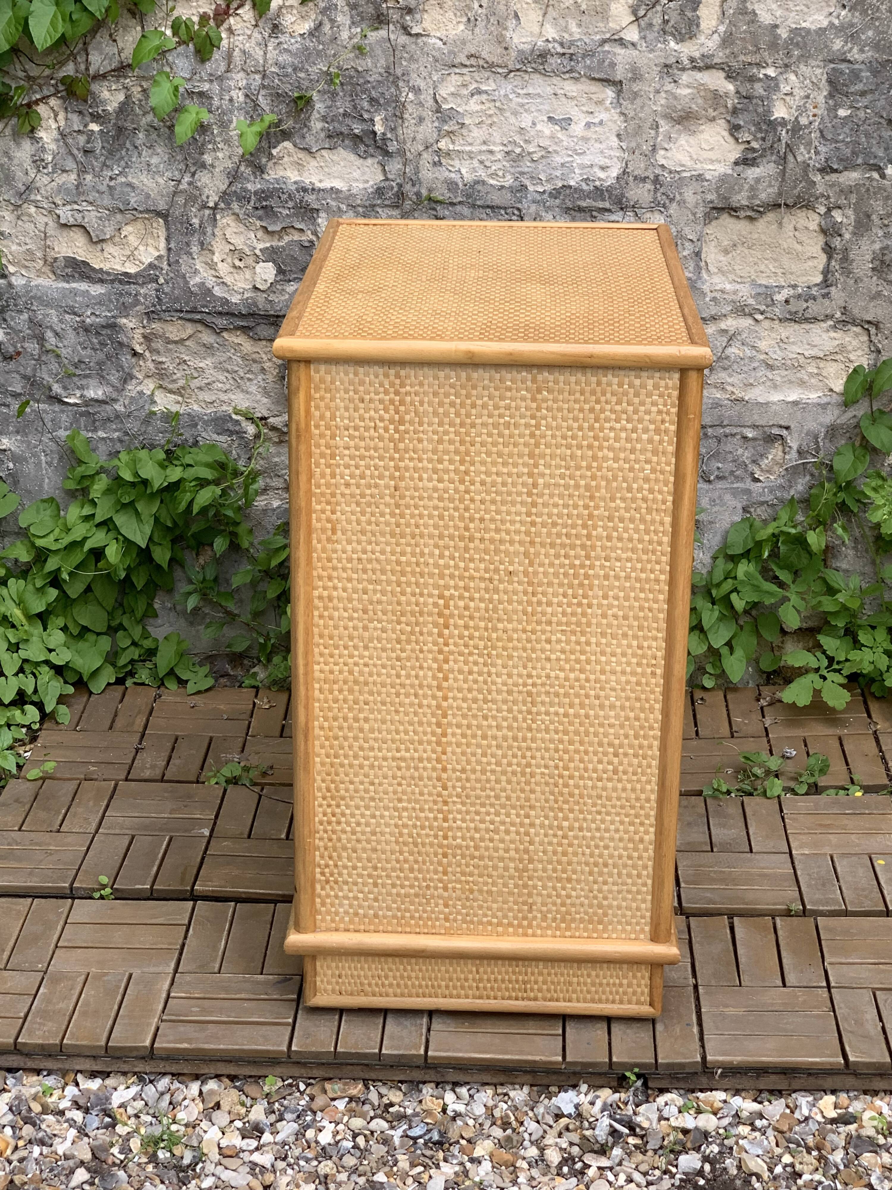 Vintage rattan and woven wicker chest of drawers 1970