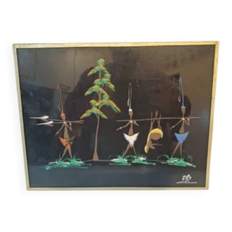 Gouache on African canvas signed: Biro