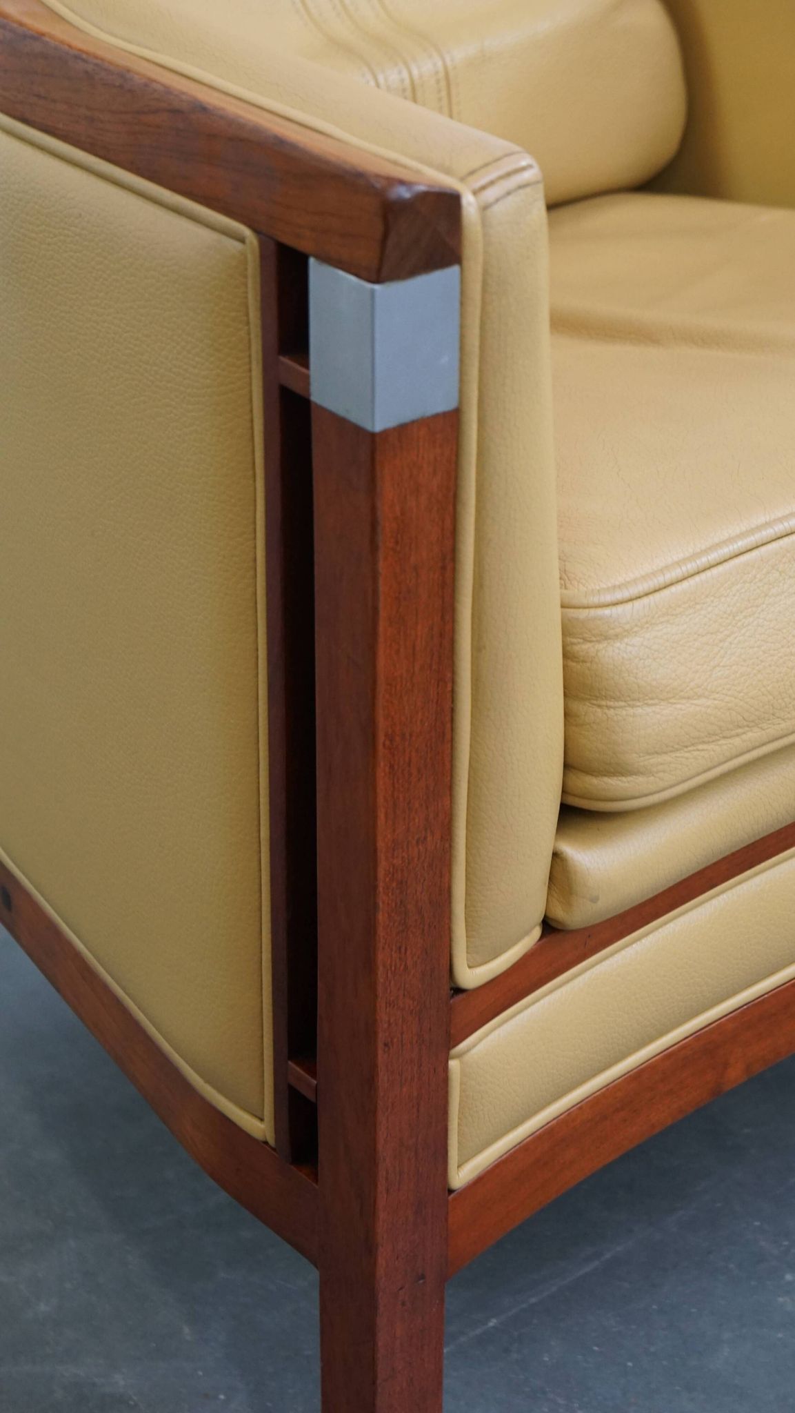 Art Deco armchair in yellow leather with high back