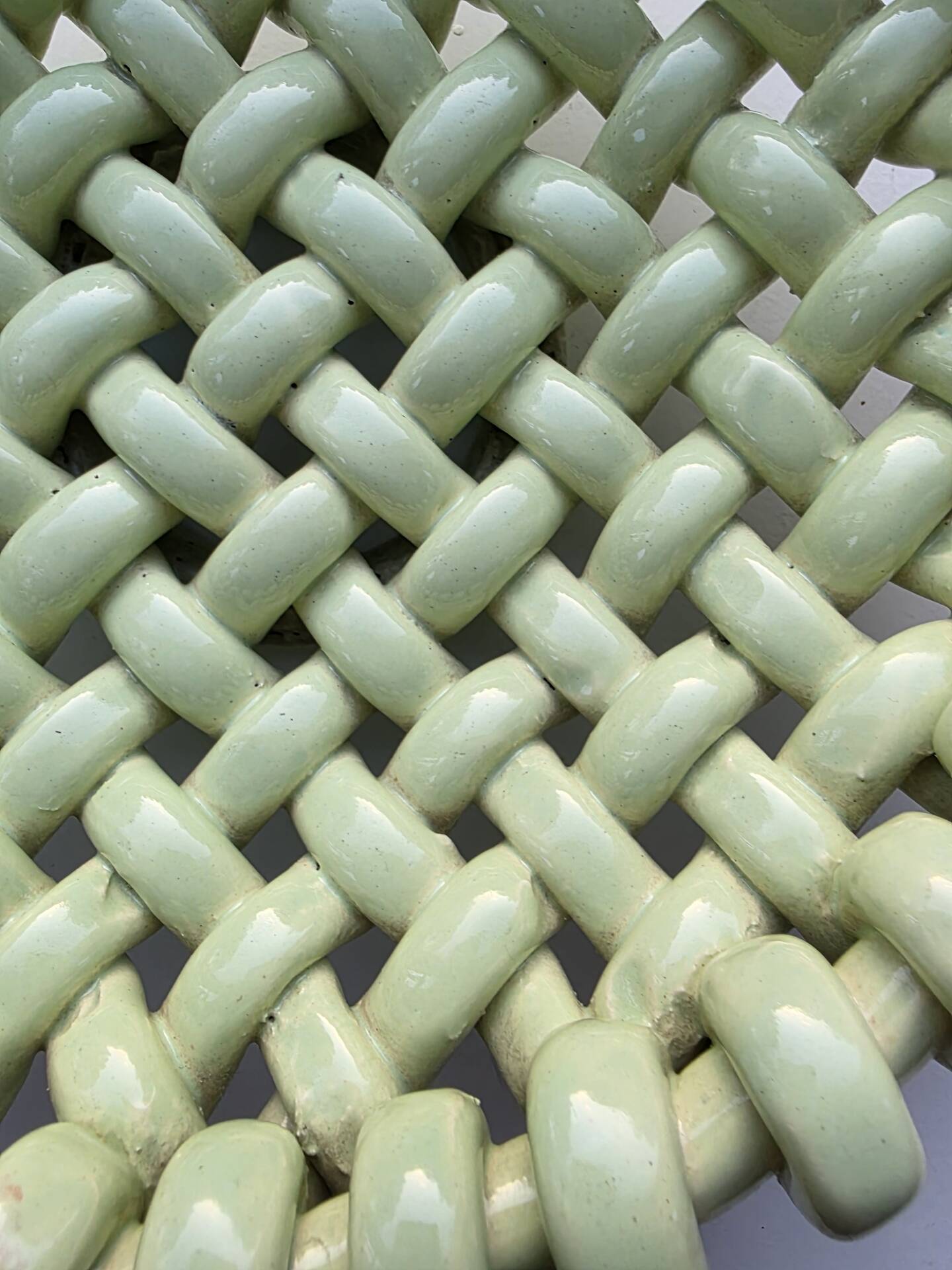 Light green woven ceramic basket Jérome Massier Vallauris