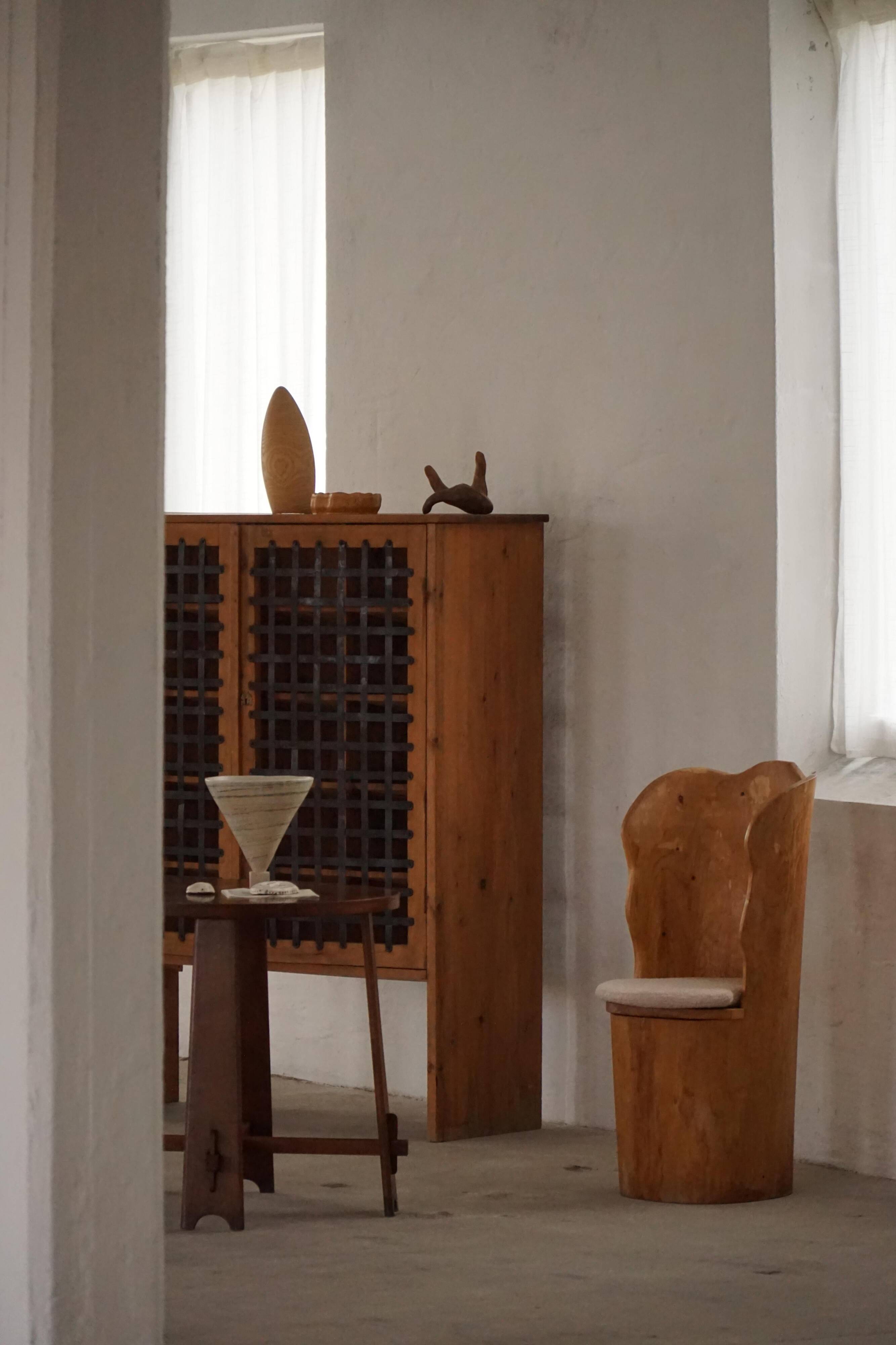 Fauteuil Brutaliste en Tronc en Pin Massif & Bouclé, Moderne du Milieu du Siècle Suédois, Années 1970