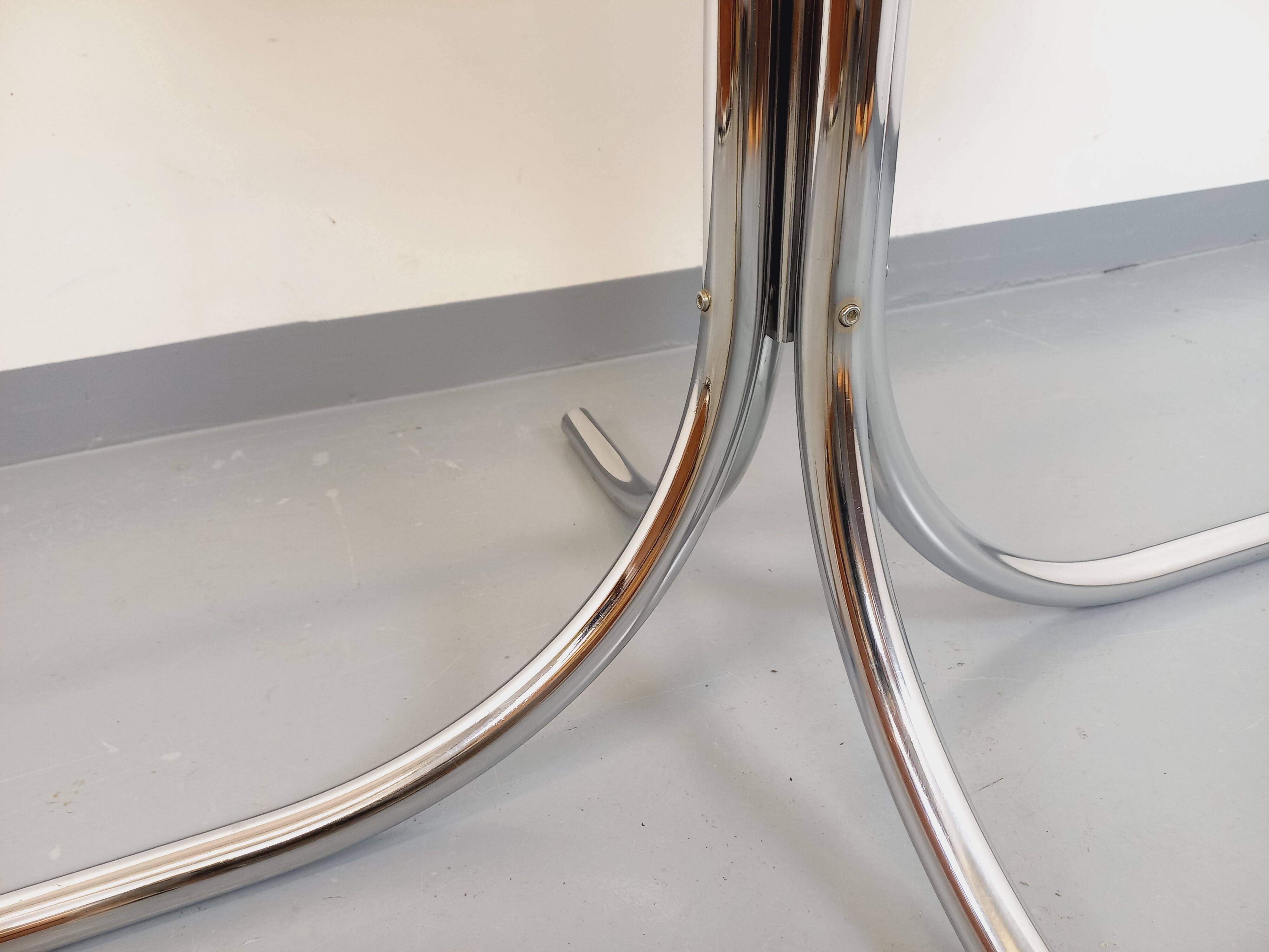 Vintage oval dining table in smoked glass and chrome metal