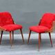 Pair of 1960s chairs in sheepskin and varnished wood