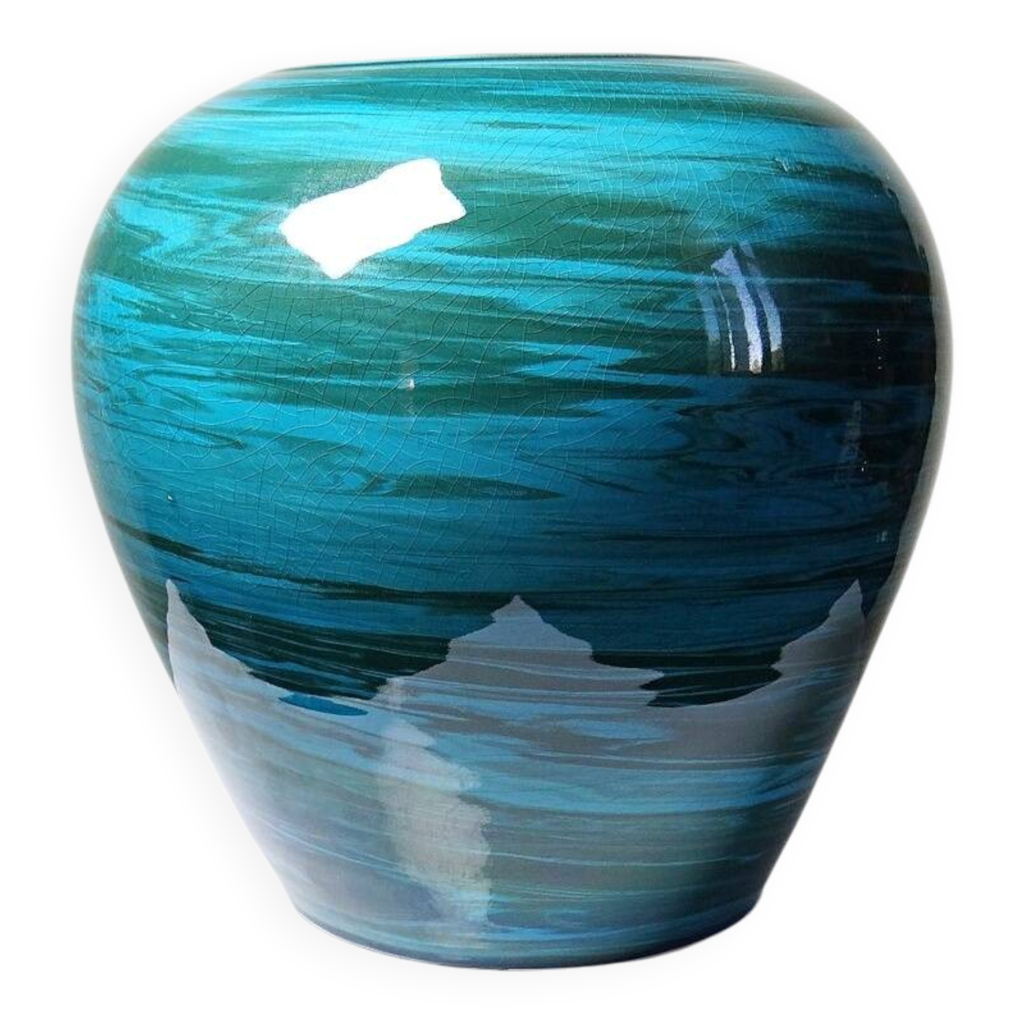 Large ceramic vase with mixed clays, malachite green glaze, 1950s-70s.