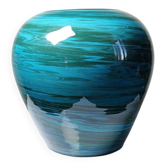 Grand vase en céramique à terres mêlées, glaçure vert malachite, années 1950-70