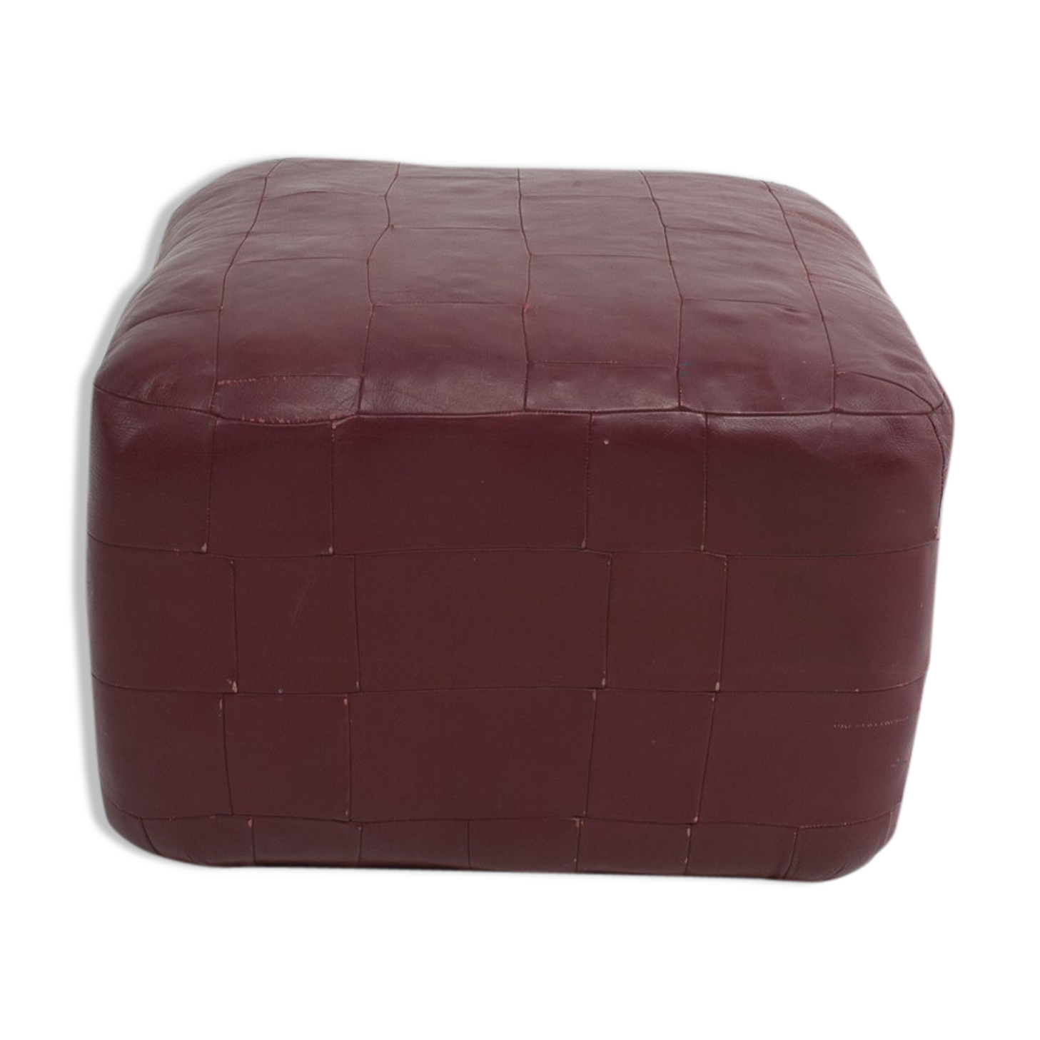 Pouf or vintage Maroon Ottoman in patchwork leather 1960 s