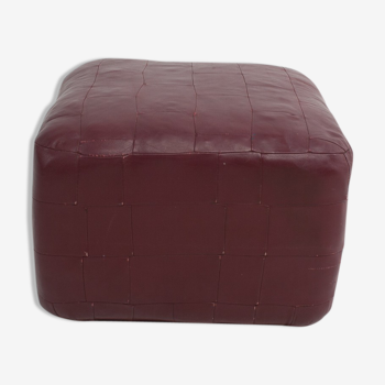 Pouf or vintage Maroon Ottoman in patchwork leather 1960 s