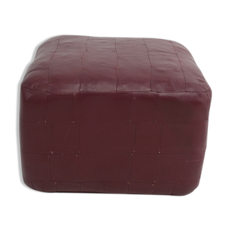 Pouf or vintage Maroon Ottoman in patchwork leather 1960 s