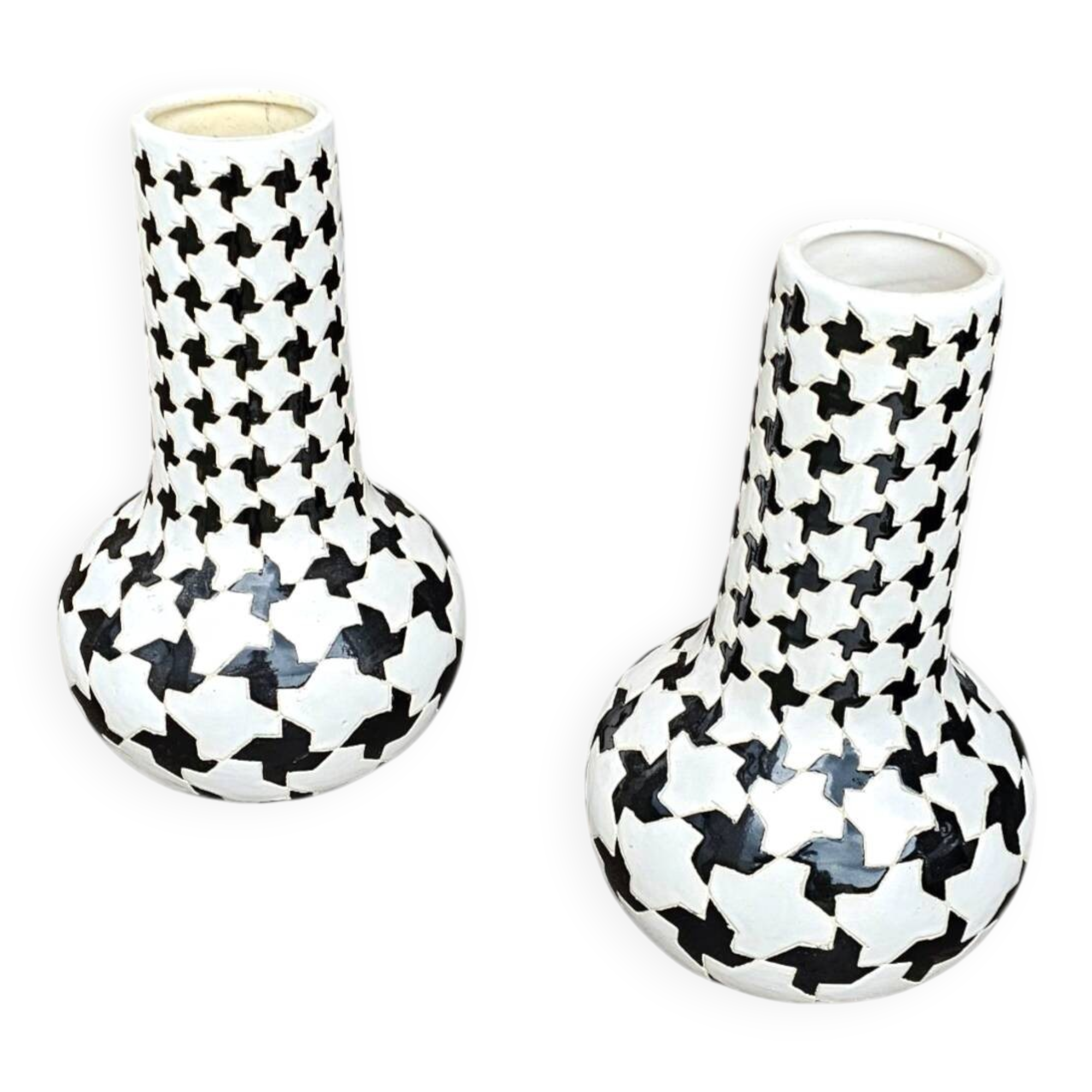 2 x ceramic / Pied de Poule vases / 1980s