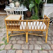 1960s beige rattan and cotton bench