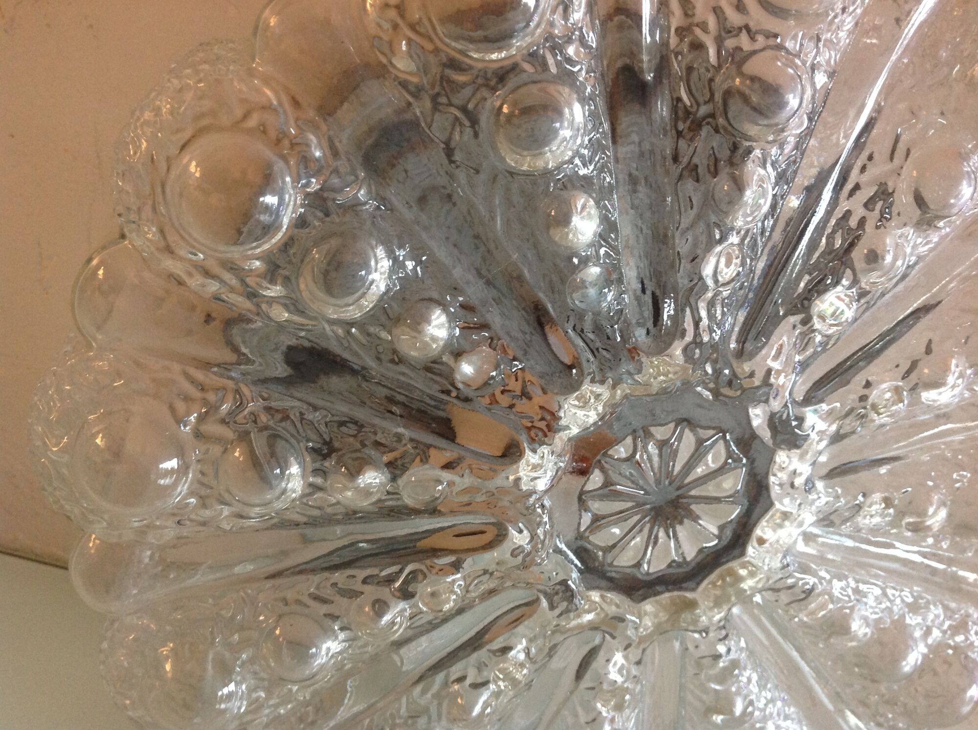 Round ceiling lamp in bubbled glass vintage 60s-70s