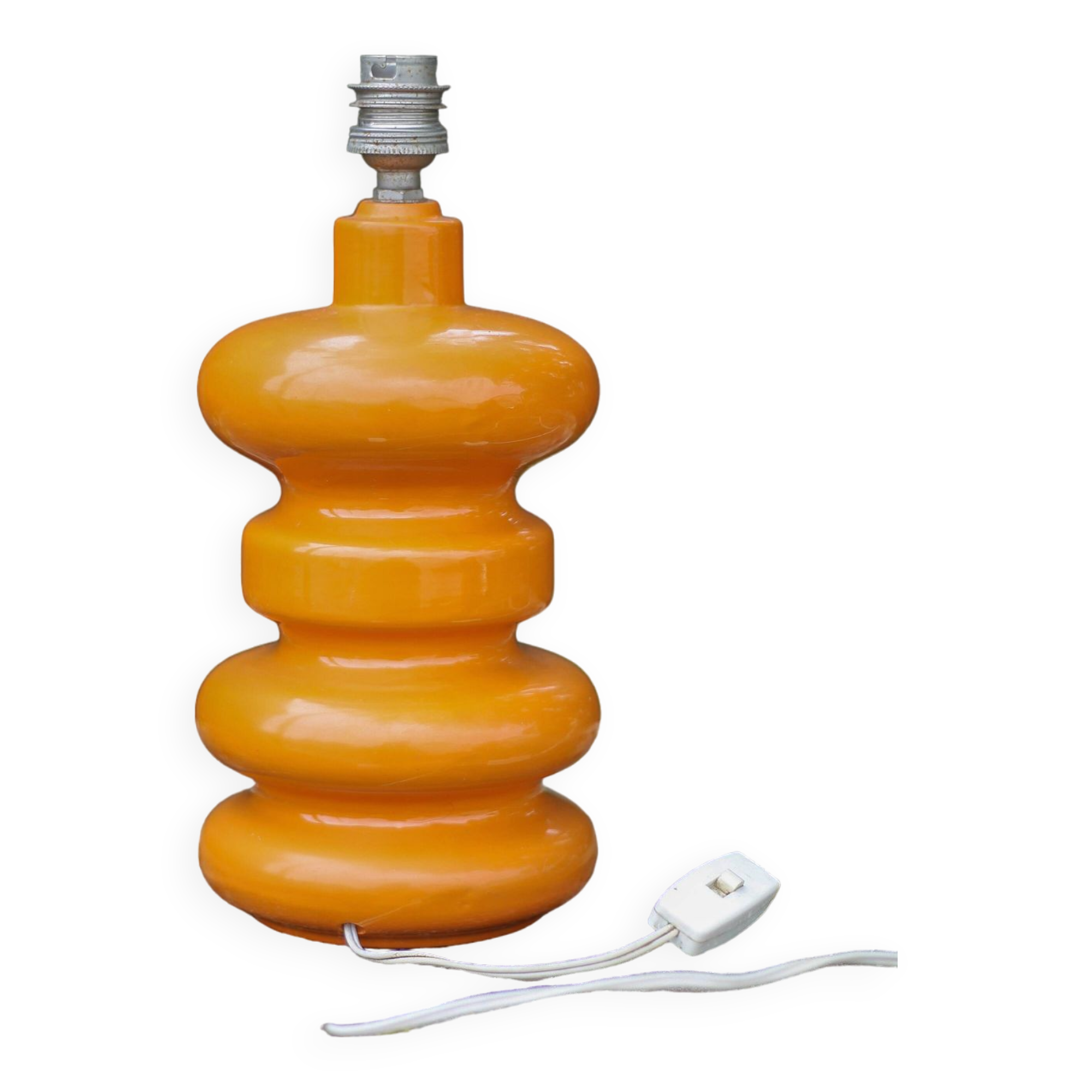 Bedside lamp, vintage table lamp, orange ceramic lamp with plastic lampshade, 70's