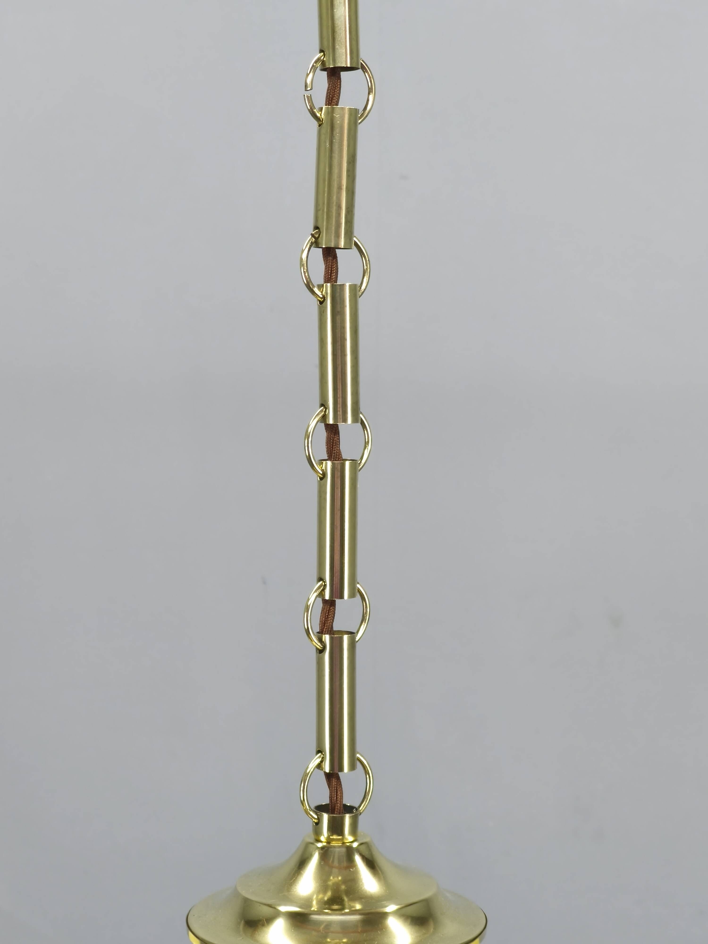 Art Deco Brass and Opaline Glass Chandelier, 1930s