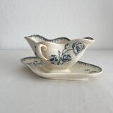 Saucière ancienne en terre de fer fleurs oiseaux "Malaga" Petrus Regout