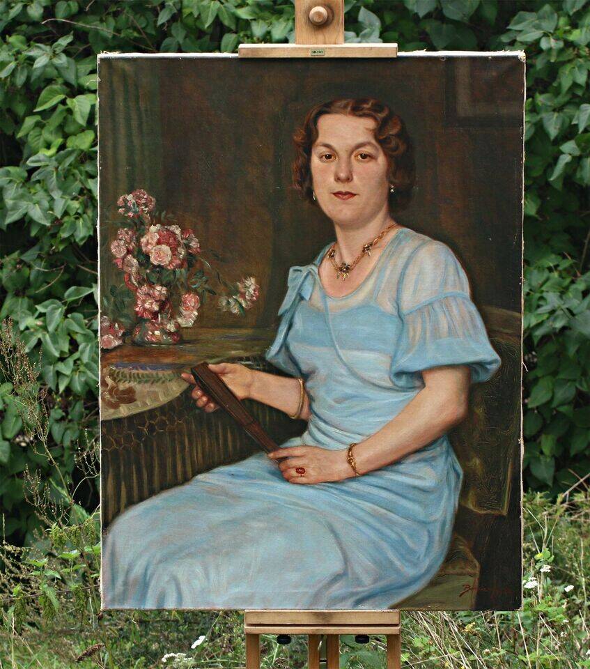 Grand portrait de jeune femme aux fleurs 1904, huile sur toile