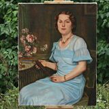Grand portrait de jeune femme aux fleurs 1904, huile sur toile