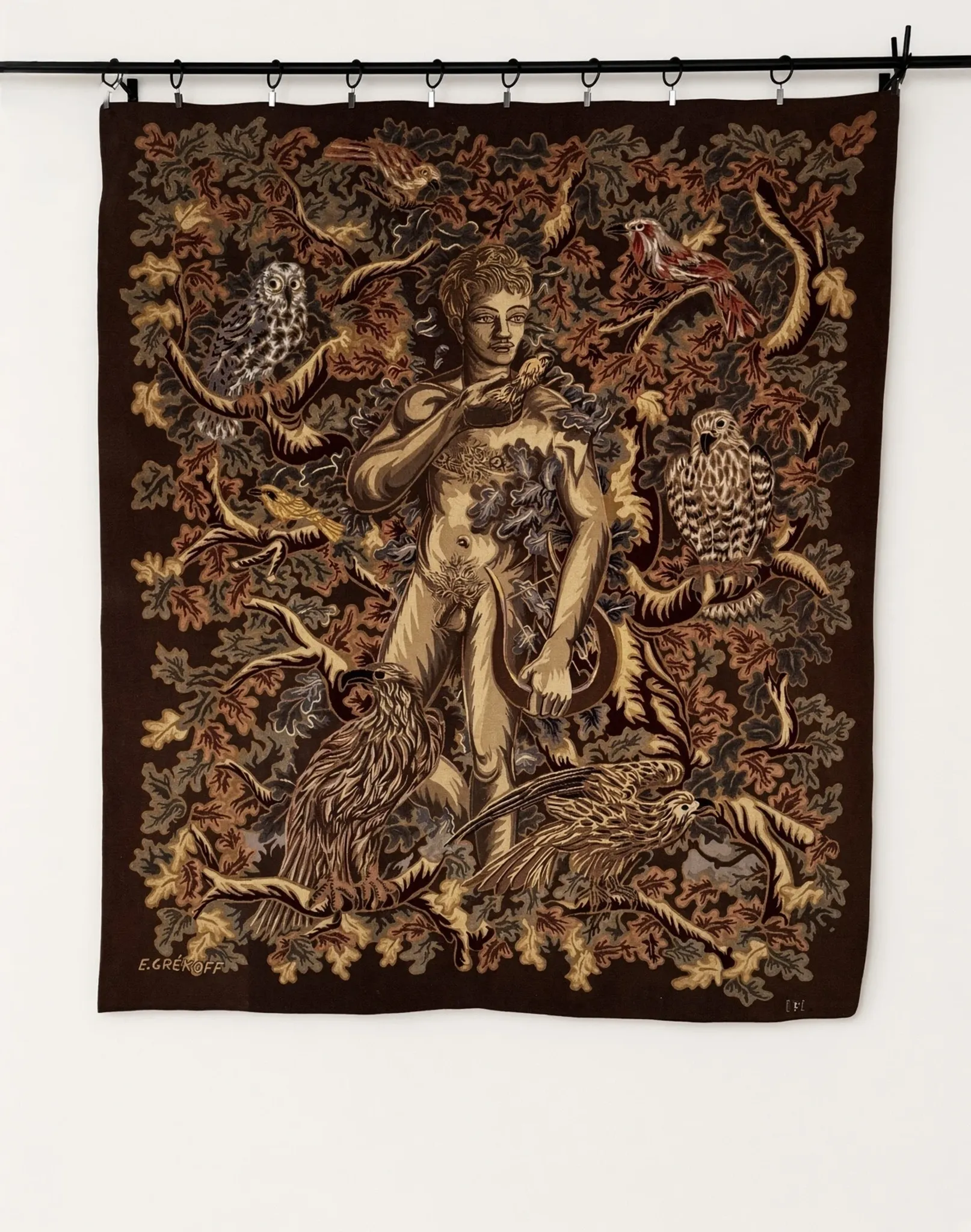 Aubusson tapestry "Orpheus Charming the Birds" Élie Grekoff, Pinto Workshop