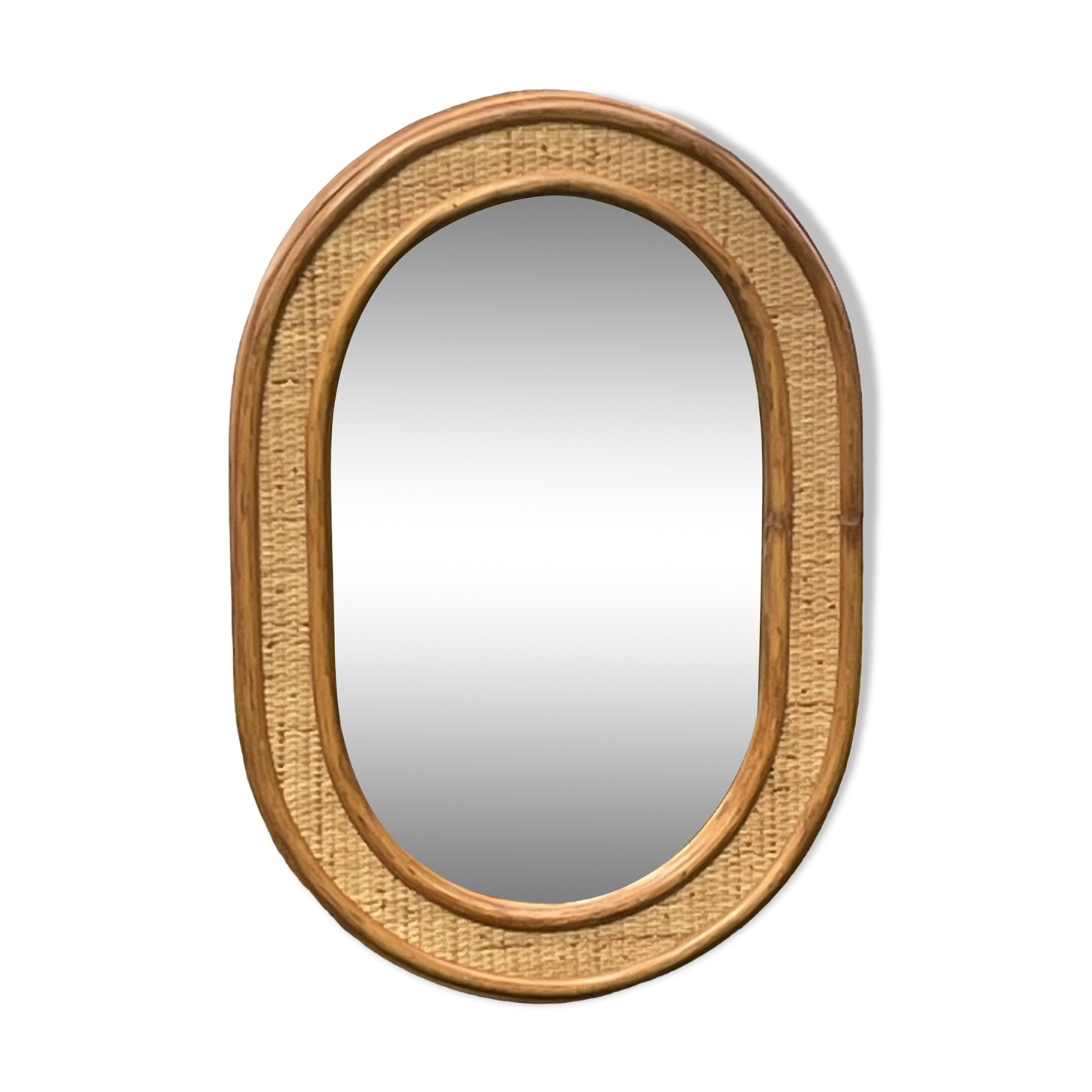 miroir mural en rotin et osier tressé, vintage 64 x 45 cm