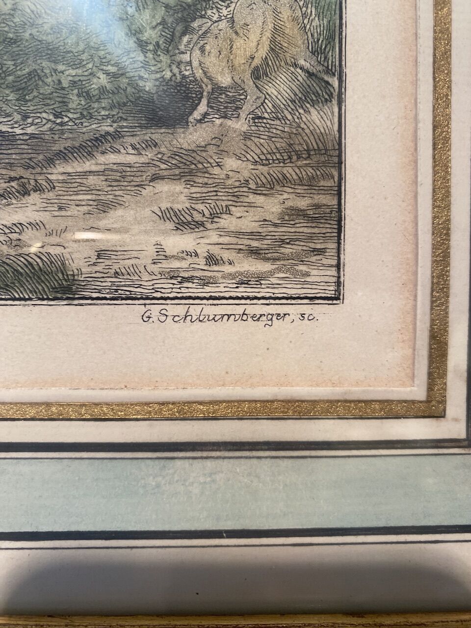 Antique engraving , the hunter to the discovery early XX century