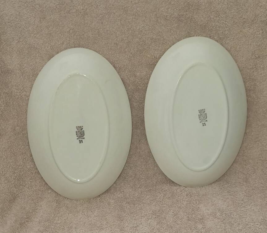 set of 2 Digoin and Sarreguemines serving dishes from the 1940s-60s with floral decoration and border