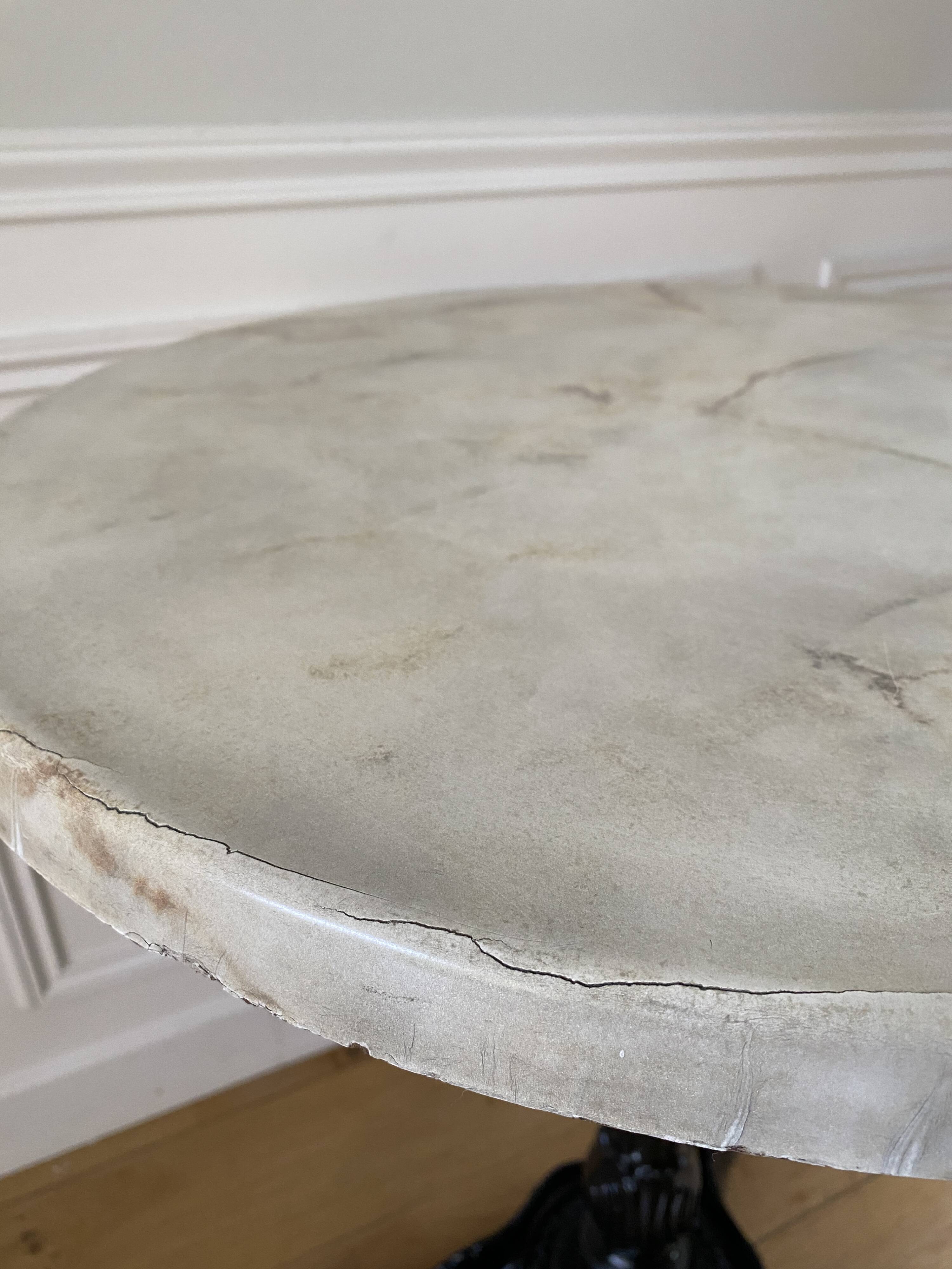 Bistro table, vintage side table, cast iron legs, imitation resin top