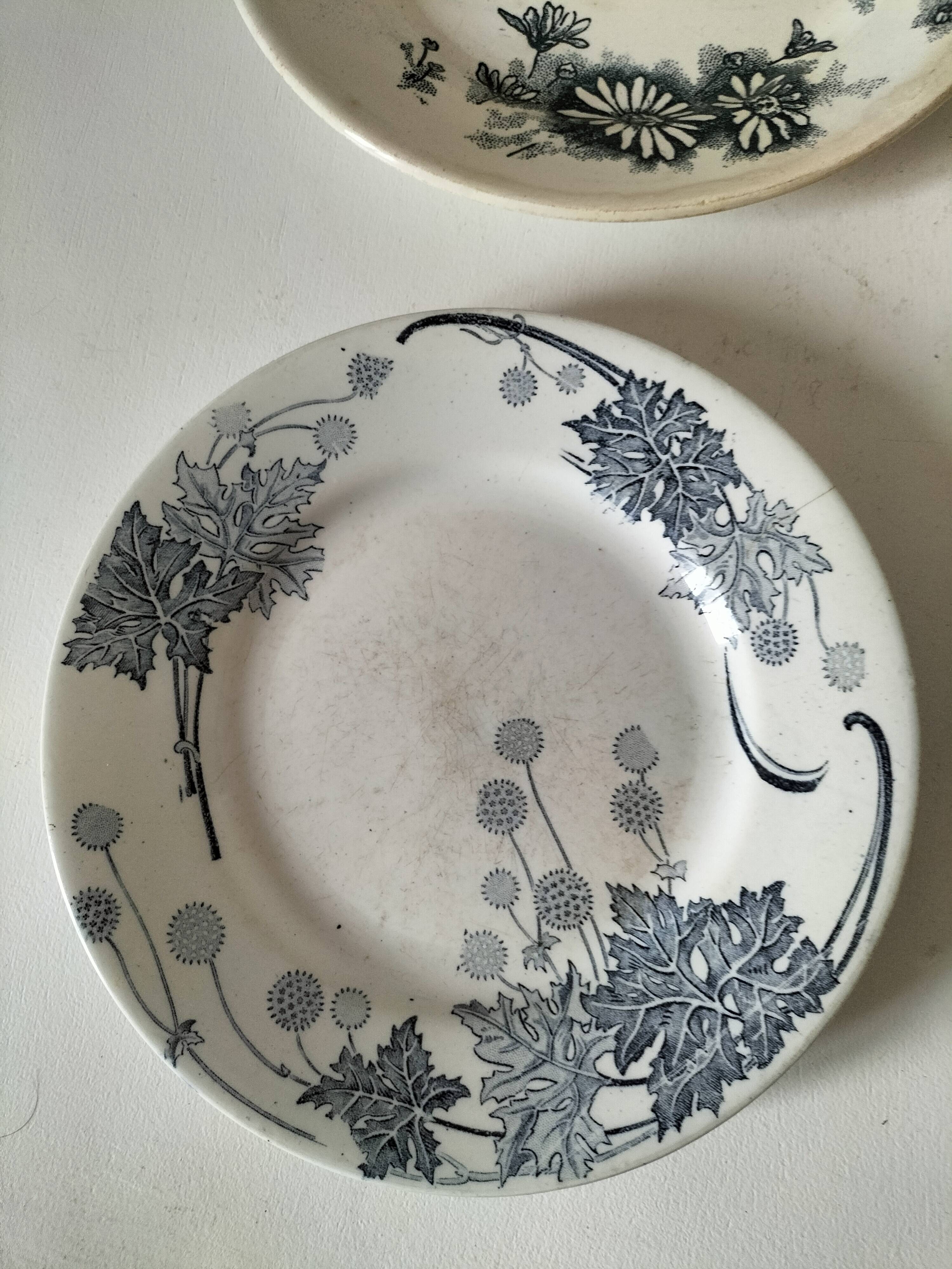 Set of 6 ironstone plates in shades of blue, late 19th to early 20th century.