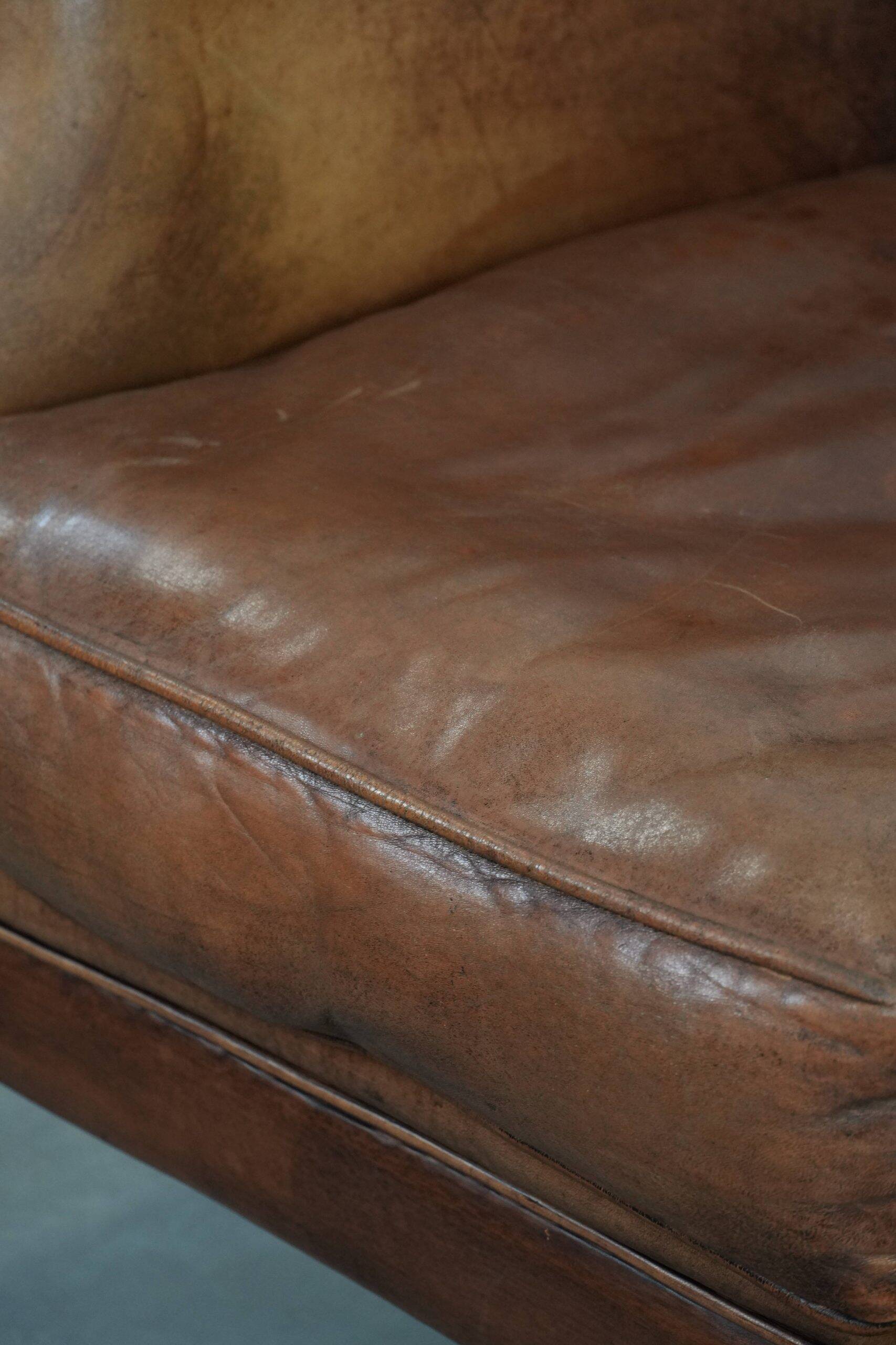 Sheepskin leather club chair with beautiful colours and comfortable seat