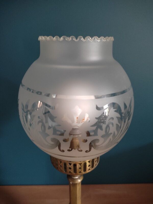 Bedside lamp living room globe glass sandblasted base brass old vintage dp 0322015
