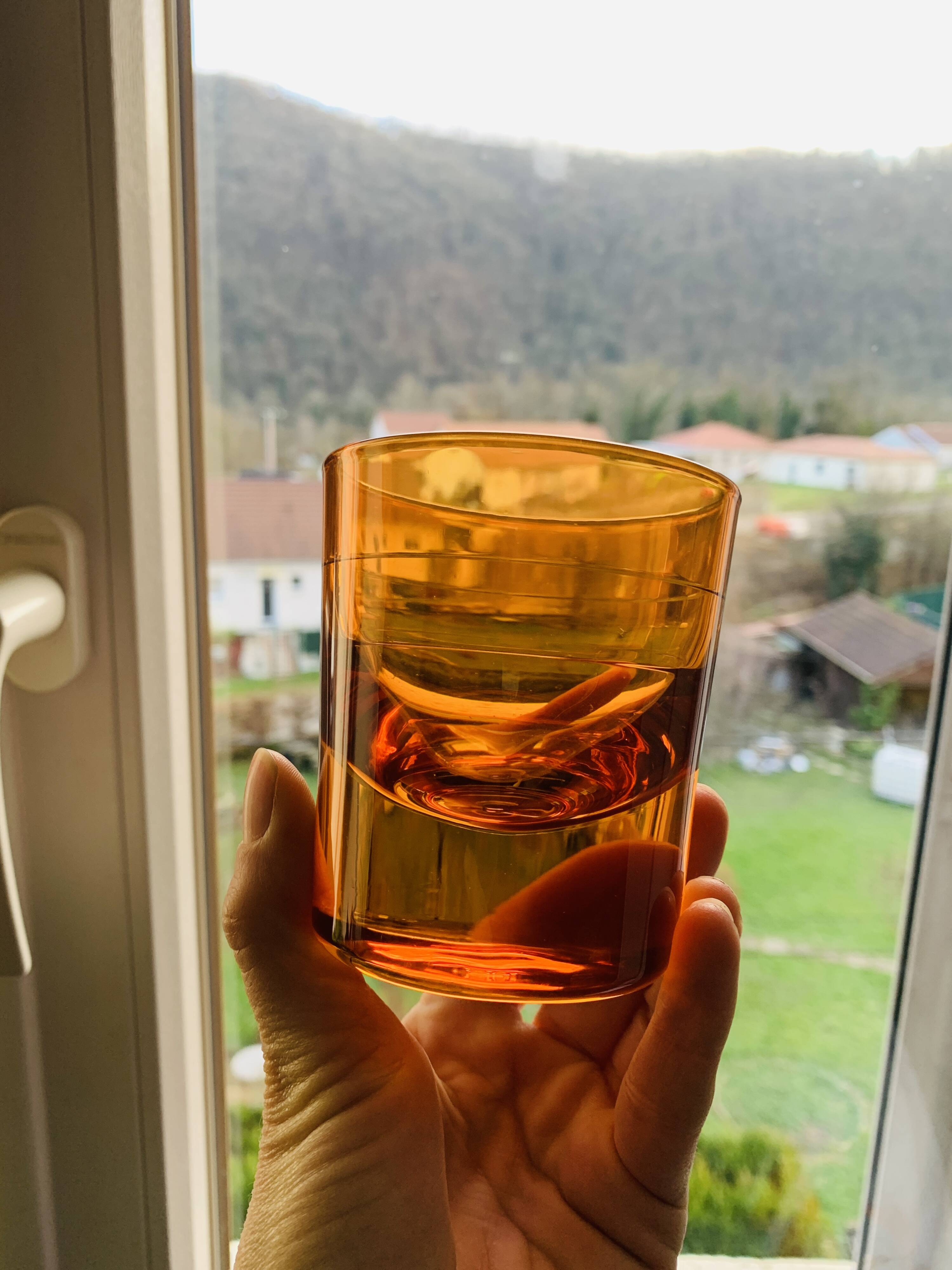 3 orange block spirit glasses