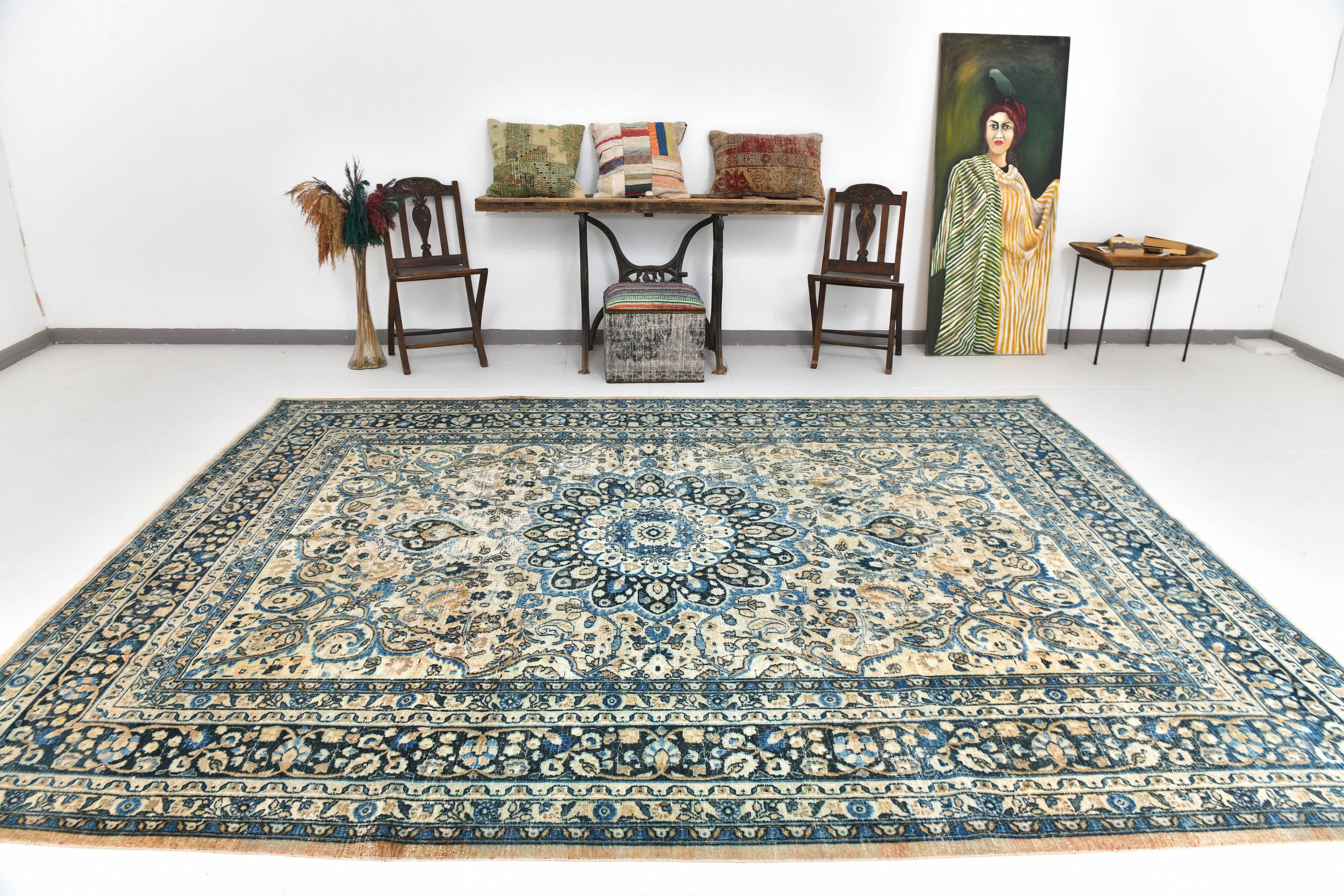 8x11 Rug For Living Room Navy Blue Antique Persian Rug, 260x343Cm