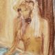 Tableau signé pastel  portrait féminin « le bain »