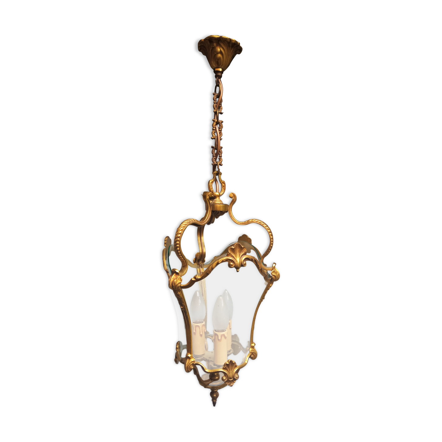Bronze lantern Louis XV style in working order, curved glasses