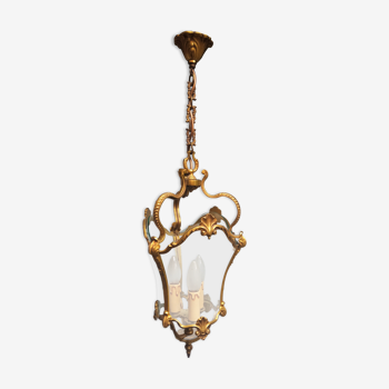 Bronze lantern Louis XV style in working order, curved glasses