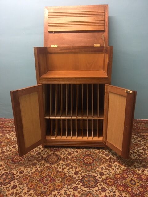 Vintage wooden vinyl turntable cabinet, 1930s style