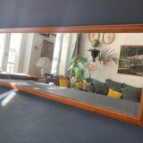 Large rectangular antique wall mirror in vintage wood, 1930