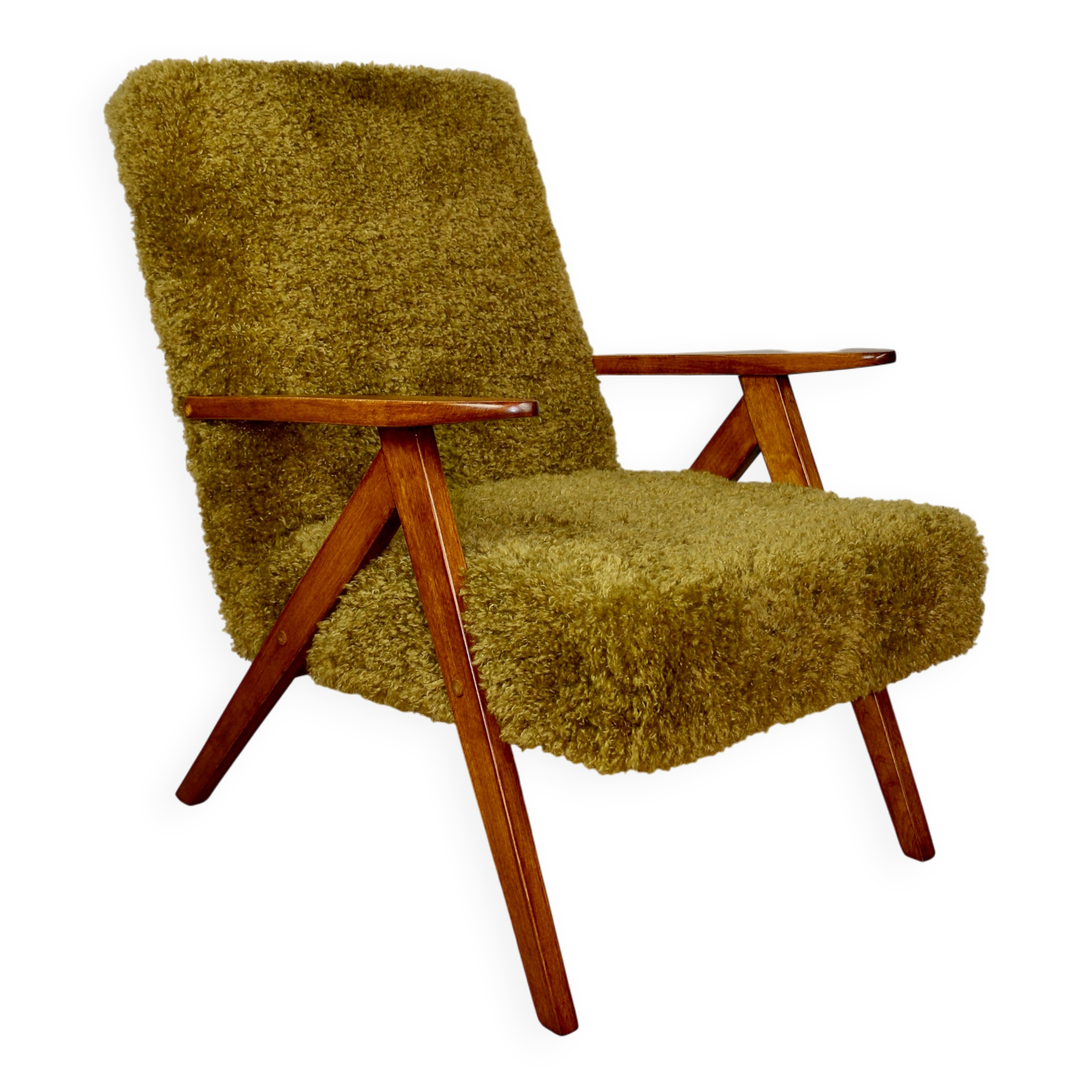 Vintage armchair B-310 VAR vintage khaki / olive long hair Rudy Lis